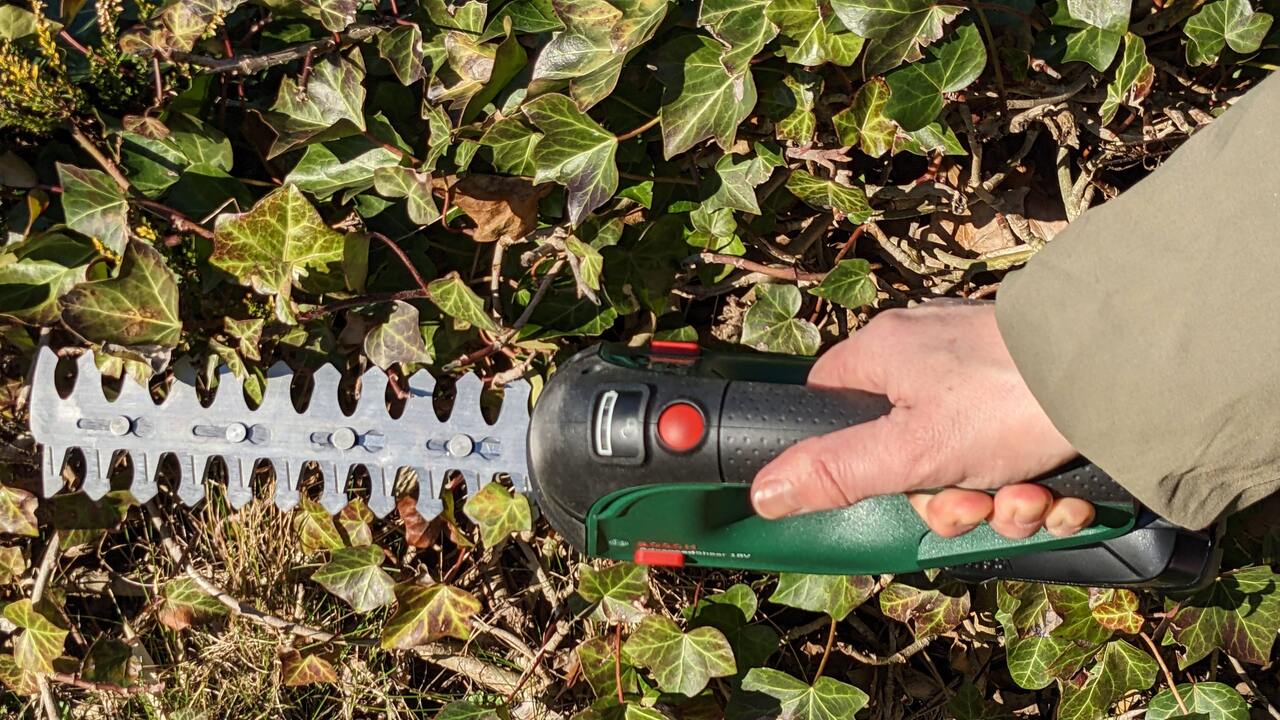 Bildergalerie: Bosch Advanced Shear 18V-10 Bosch Advanced Shear 18V-10: Bosch Advanced Shear 18V-10 mit aufgestecktem Strauchmesser (Länge: 20 cm)